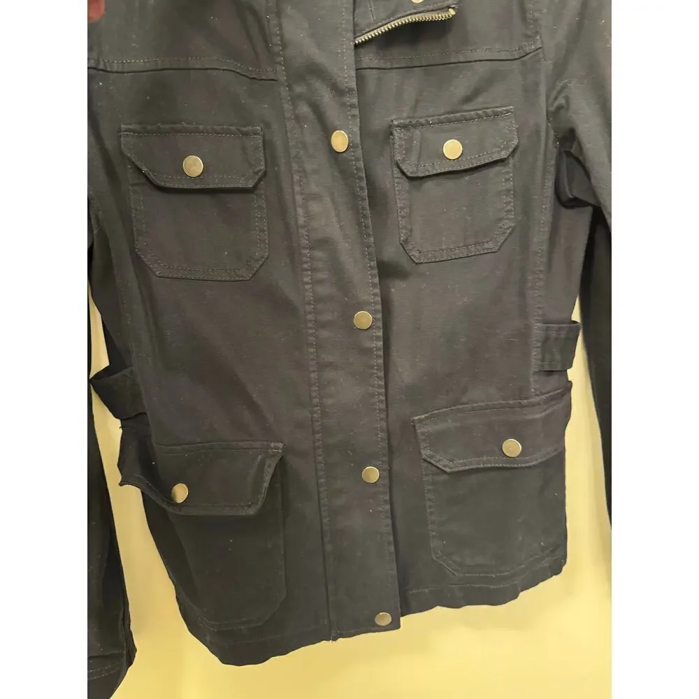 Ann Taylor LOFT Size Small Navy Safari Utility Style Cotton Preppy Casual Jacket